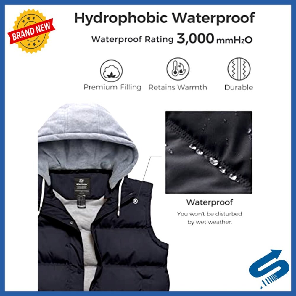 Plus Size Puffer Vest with Removable Hood, Quilted Winter Vest, Sleeveless - Picture 5 of 6